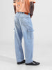 Men's Blue Baggy Solid Mid-Rise Cargo Jeans