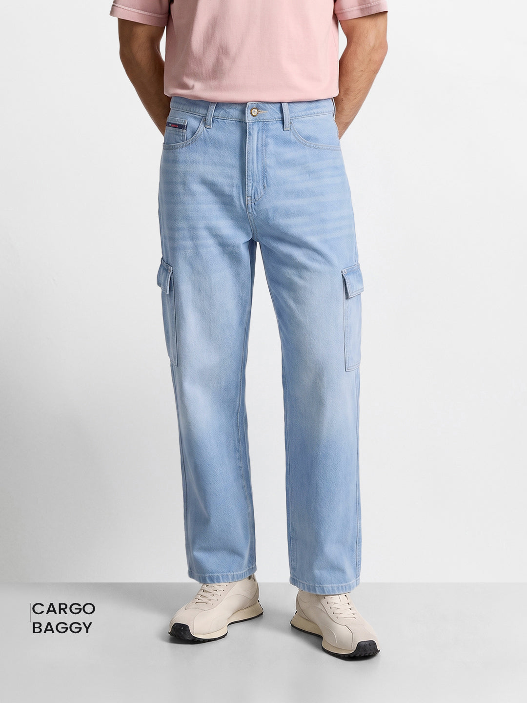 Men's Blue Baggy Fit Solid Street Wear Jeans