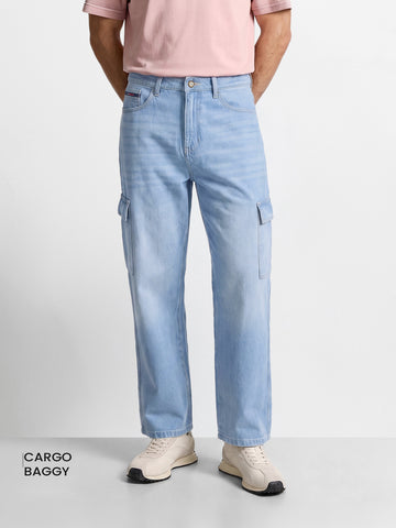 Men's Blue Baggy Fit Solid Street Wear Jeans