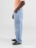 Men's Blue Baggy Solid Mid-Rise Cargo Jeans