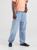 Men's Blue Baggy Solid Mid-Rise Cargo Jeans