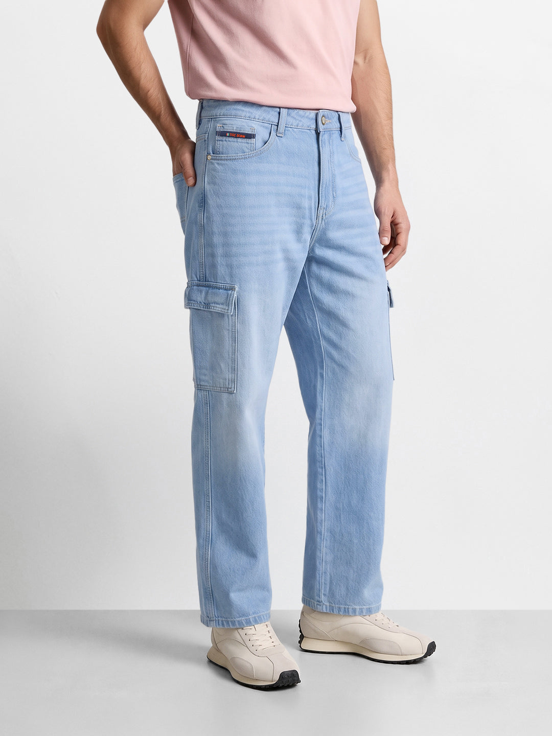 Men's Blue Baggy Fit Solid Street Wear Jeans