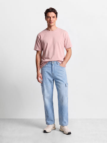 Men's Blue Baggy Fit Solid Street Wear Jeans