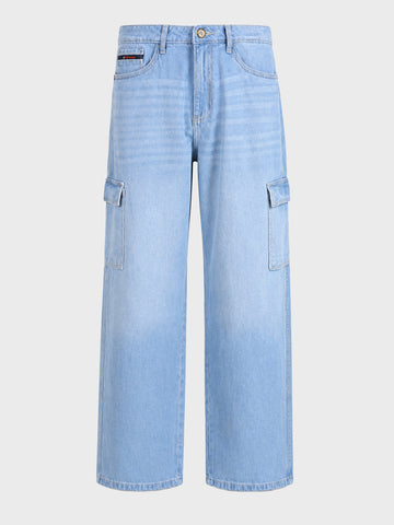 Men's Blue Baggy Fit Solid Street Wear Jeans