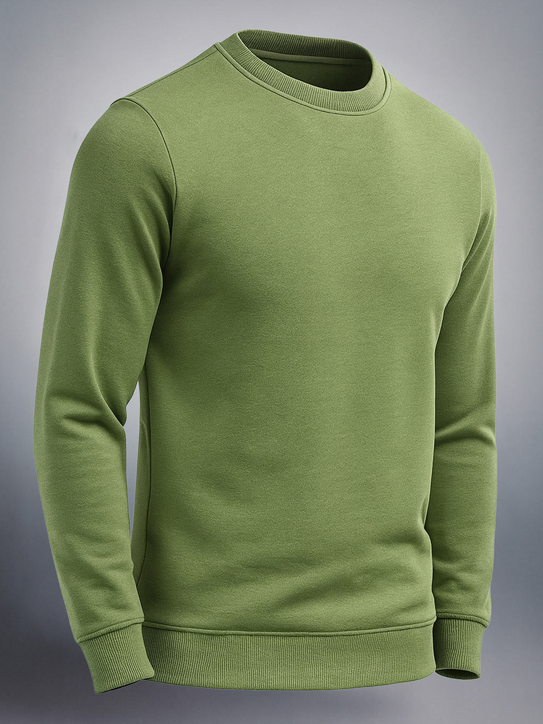 Men's Olive Regular Fit Solid Casual Sweatshirt