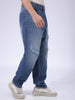 Men's Blue Loose Tapered Distressed Mid-Rise Jeans