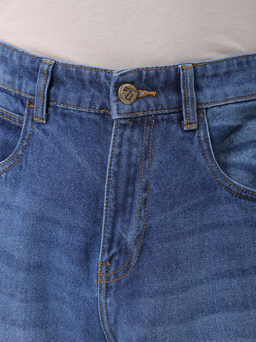 Men's Blue Loose Tapered Distressed Mid-Rise Jeans