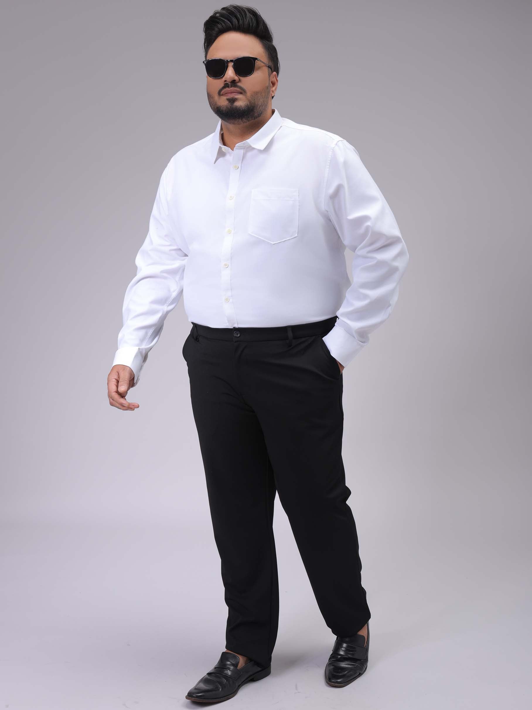 Men's Plus Size White Regular Fit Solid Formal Shirt