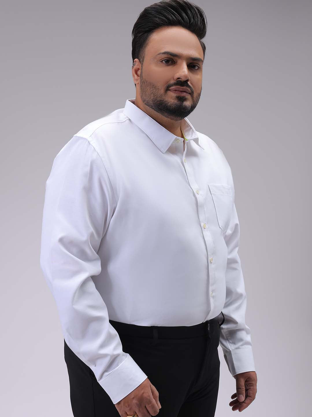 Men's Plus Size White Regular Fit Solid Formal Shirt