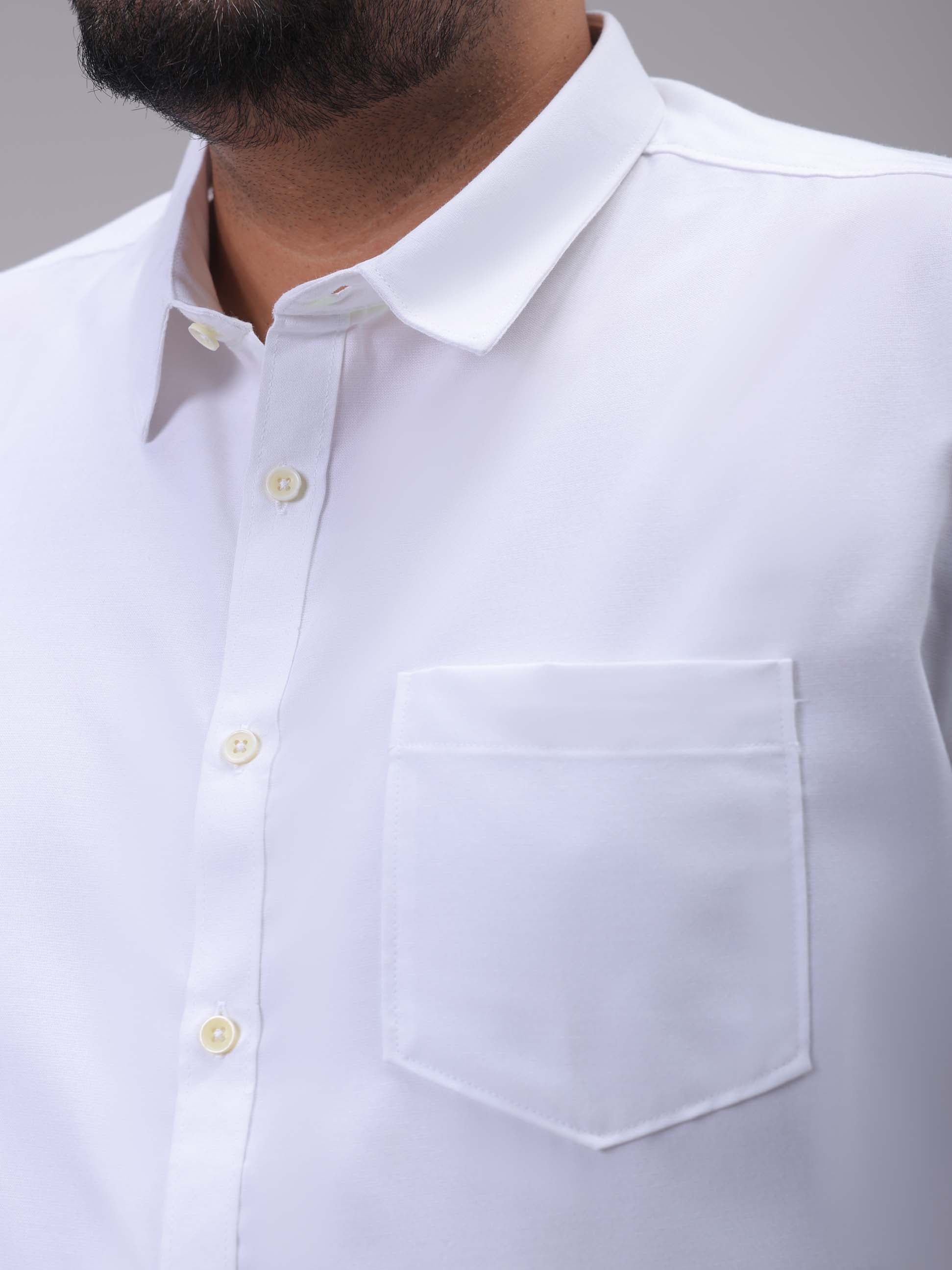 Men's Plus Size White Regular Fit Solid Formal Shirt