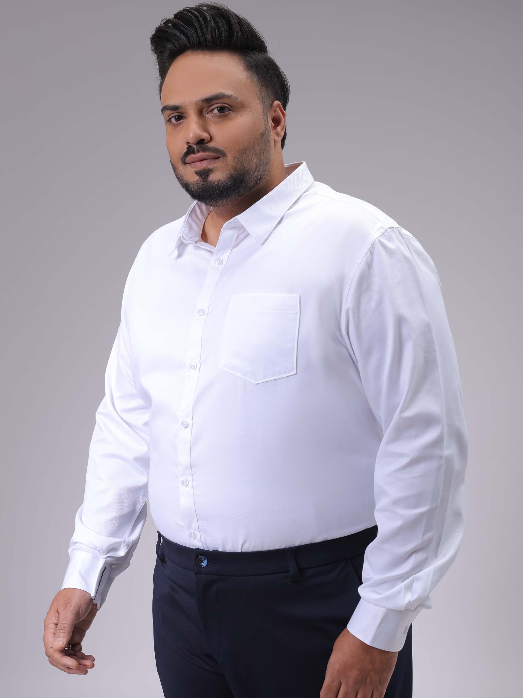 Men's Plus Size White Regular Fit Solid Formal Shirt