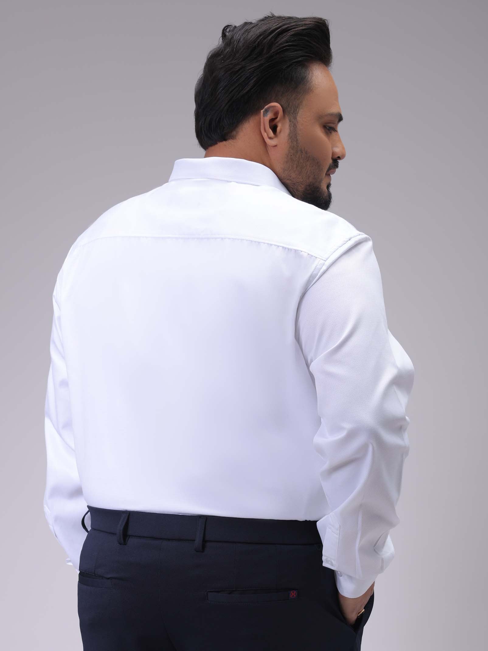 Men's Plus Size White Regular Fit Solid Formal Shirt