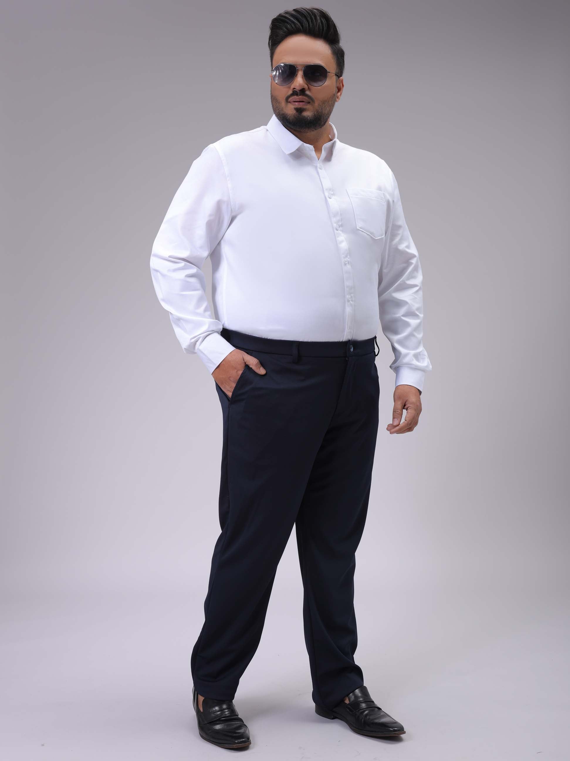 Men's Plus Size White Regular Fit Solid Formal Shirt