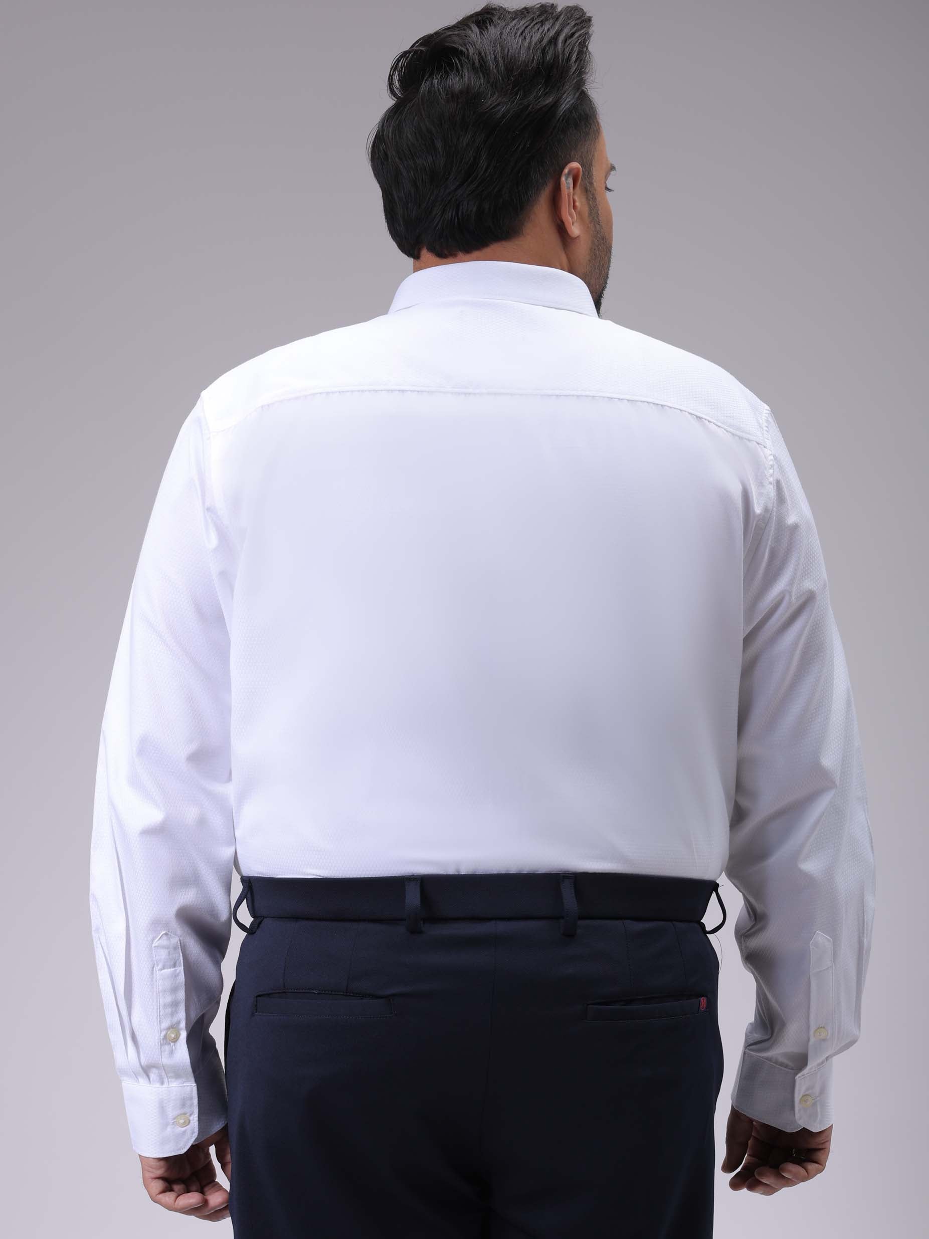 Men's Plus Size White Regular Fit Solid Formal Shirt