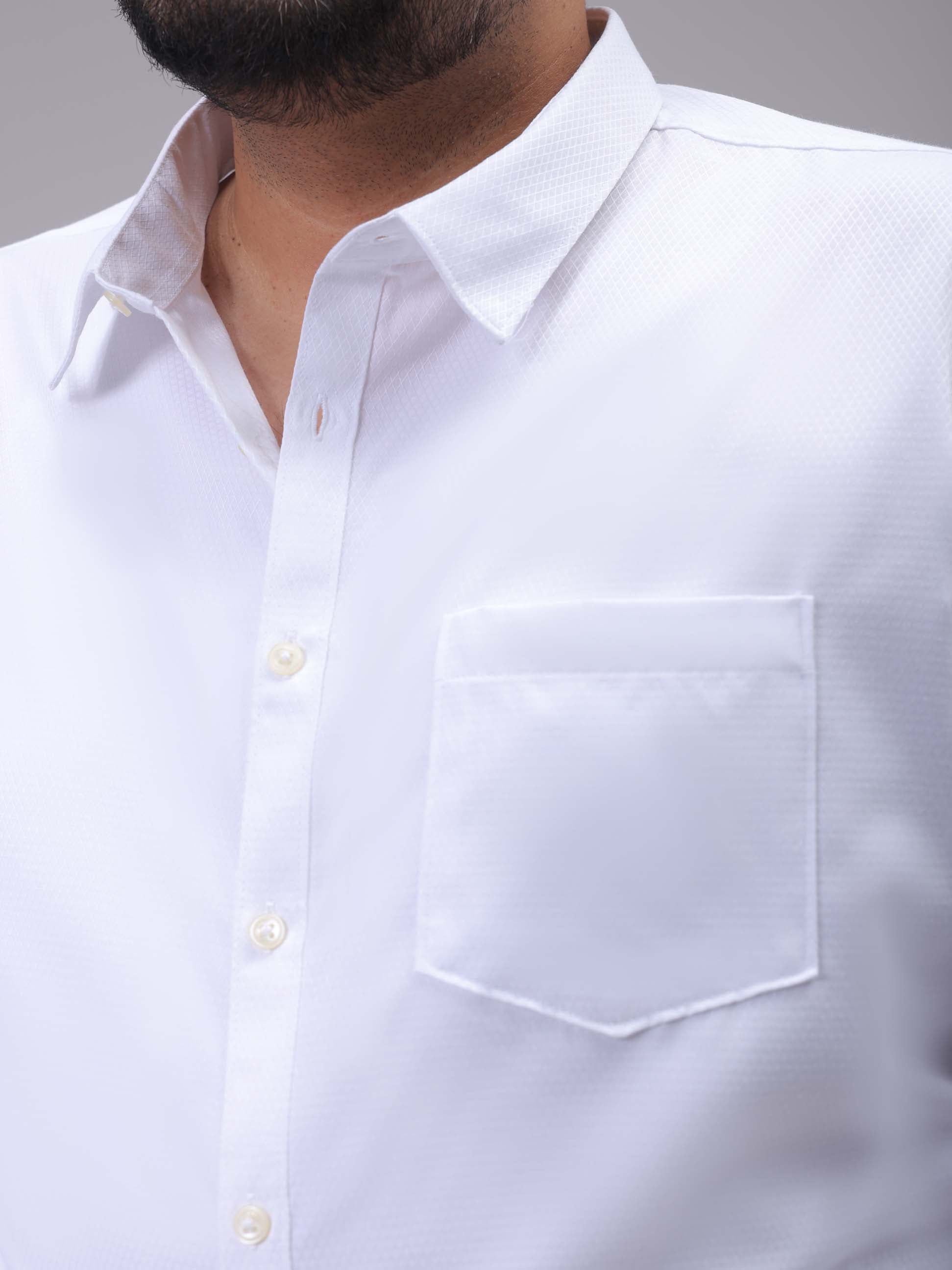 Men's Plus Size White Regular Fit Solid Formal Shirt