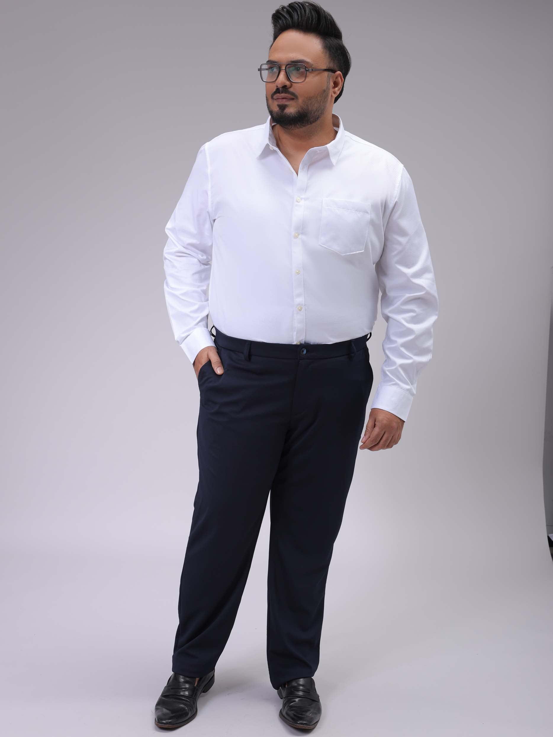 Men's Plus Size White Regular Fit Solid Formal Shirt