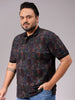 Men's Black Regular Fit Printed Polo Plus Size T-shirt