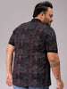 Men's Black Regular Fit Printed Polo Plus Size T-shirt