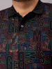 Men's Black Regular Fit Printed Polo Plus Size T-shirt