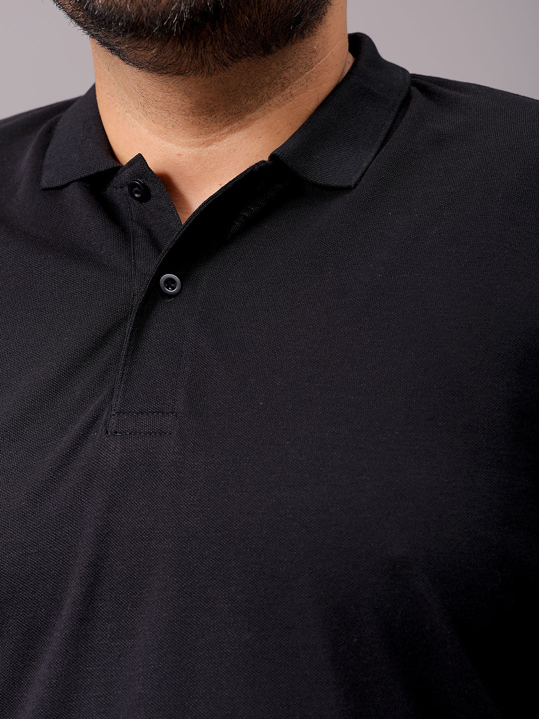 Men's Black Regular Fit Back Printed Polo Plus Size T-shirt