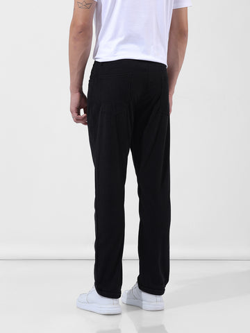 Men's Black Straight Fit Textured Casual Trouser