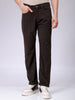 Men's Brown Straight Fit Textured Mid-Rise Trousers