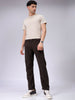 Men's Brown Straight Fit Textured Mid-Rise Trousers