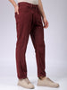 Men's Burgundy Straight Fit Textured Mid-Rise Trousers