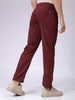 Men's Burgundy Straight Fit Textured Mid-Rise Trousers