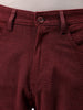 Men's Burgundy Straight Fit Textured Mid-Rise Trousers