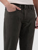 Men's Dark Olive Straight Fit Textured Casual Trouser