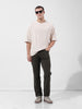 Men's Dark Olive Straight Fit Textured Casual Trouser