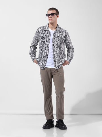 Men Straight Fit Grey Trousers