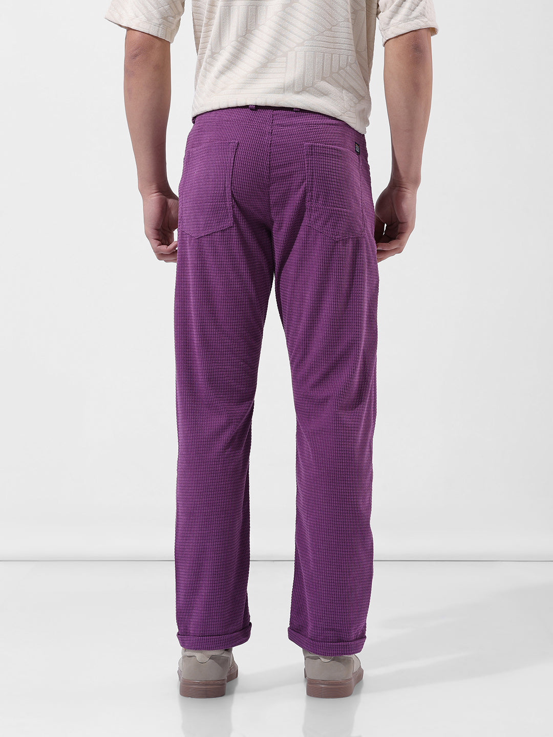Men's Dusty Grape Straight Fit Textured Casual Trouser