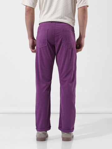Men Straight Fit Purple Trousers