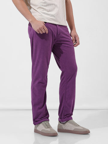 Men Straight Fit Purple Trousers