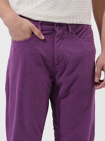 Men Straight Fit Purple Trousers