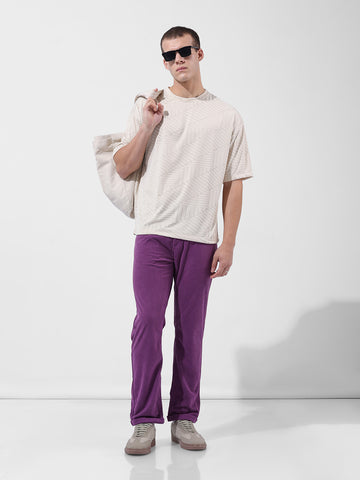 Men Straight Fit Purple Trousers