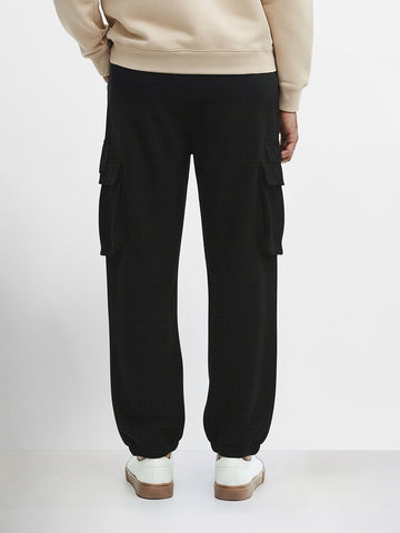 Men's Black Loose Fit Solid Utility Joggers