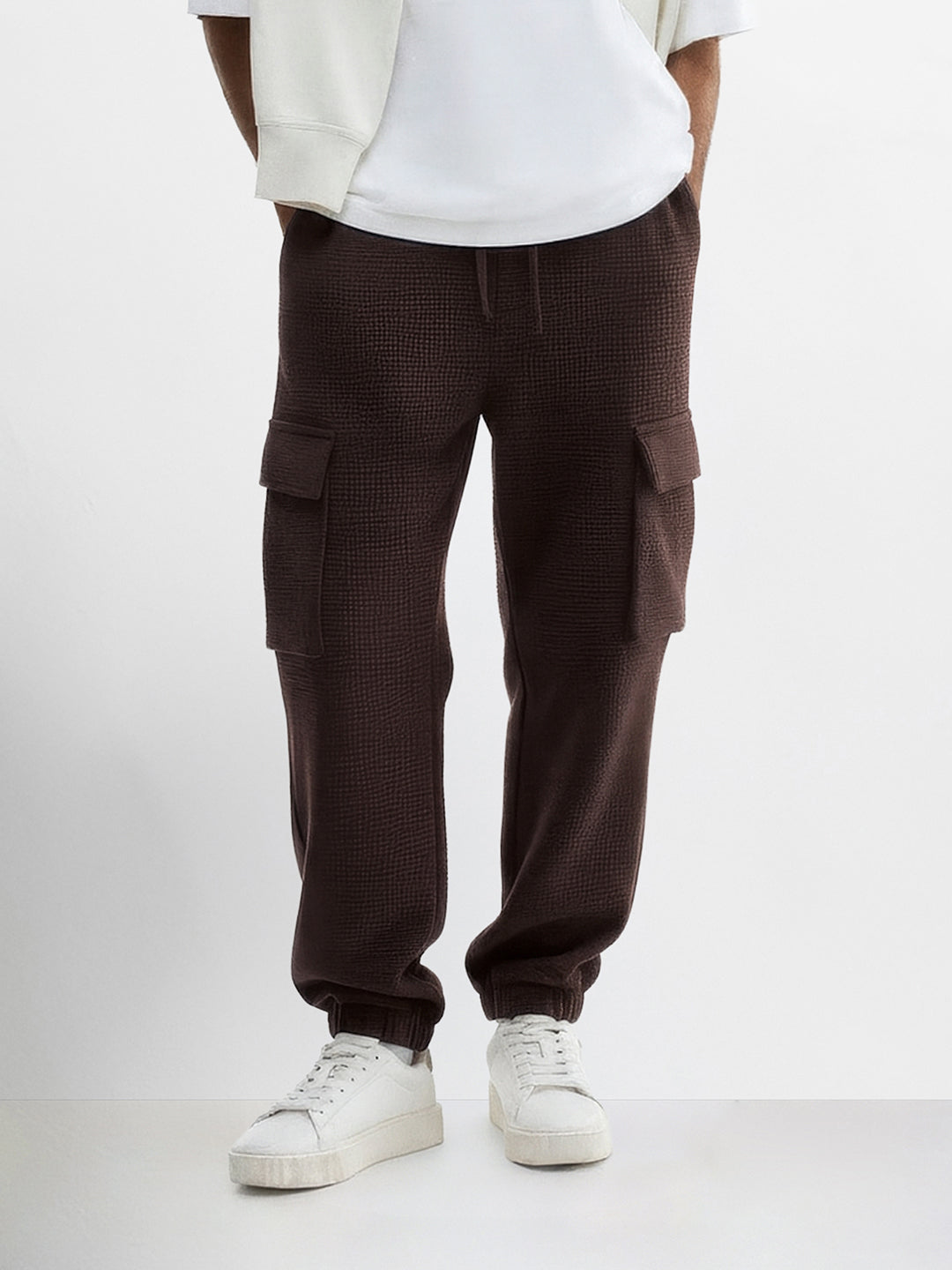 Men's Brown Loose Fit Solid Utility Joggers