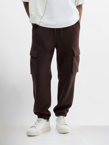 Men's Brown Loose Fit Solid Utility Joggers