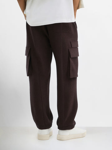 Men's Brown Loose Fit Solid Utility Joggers