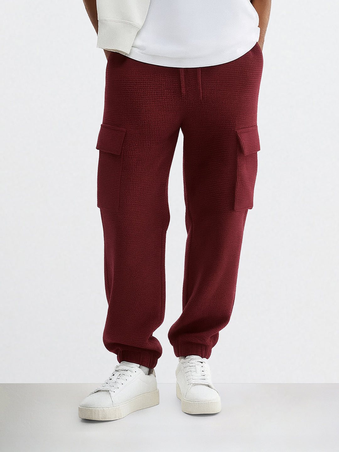 Men's Maroon Loose Fit Solid Utility Joggers