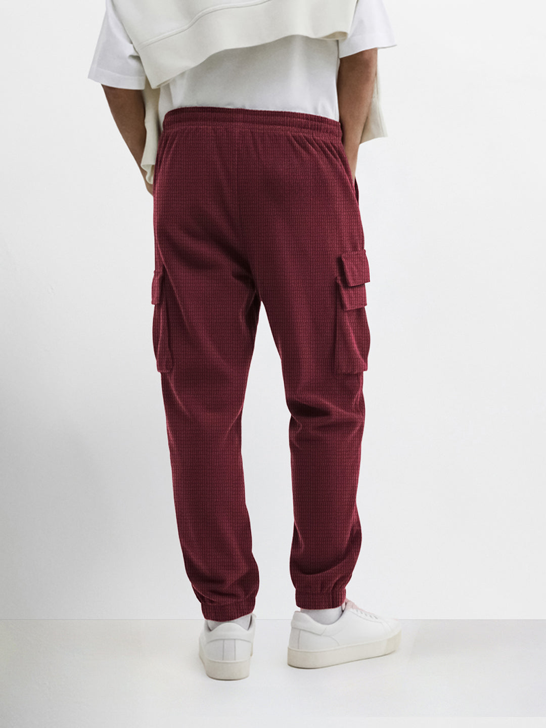 Men's Maroon Loose Fit Solid Utility Joggers