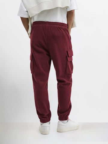 Men's Maroon Loose Fit Solid Utility Joggers