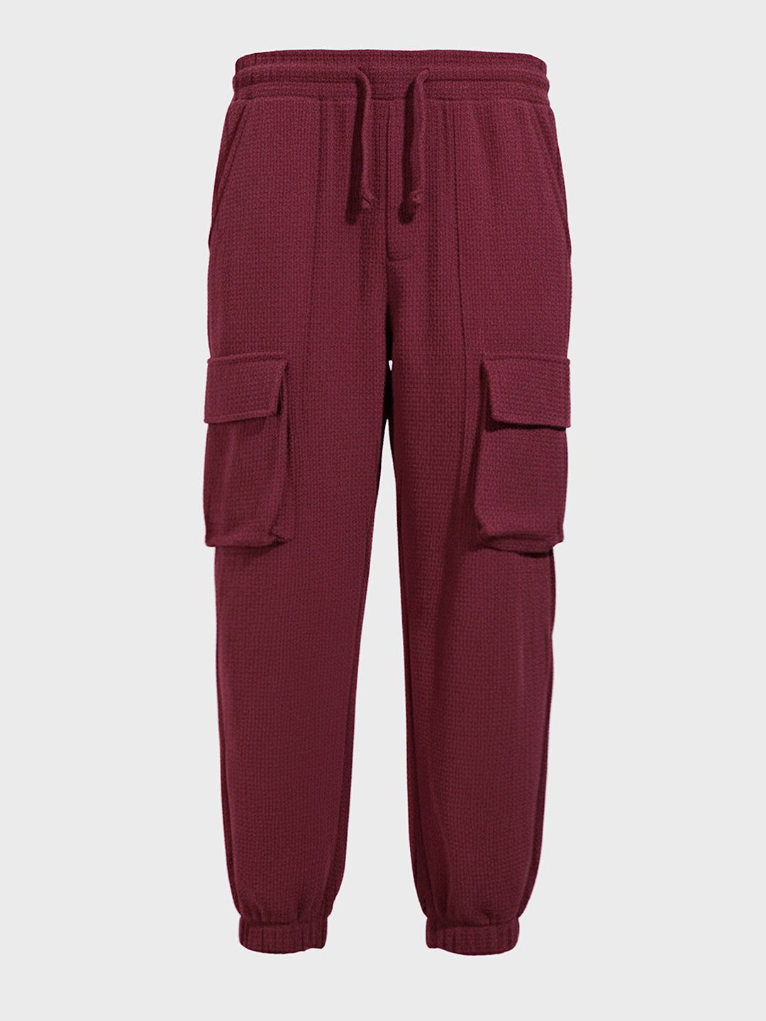 Men's Maroon Loose Fit Solid Utility Joggers