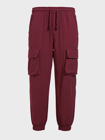 Men's Maroon Loose Fit Solid Utility Joggers