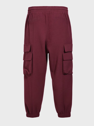 Men's Maroon Loose Fit Solid Utility Joggers