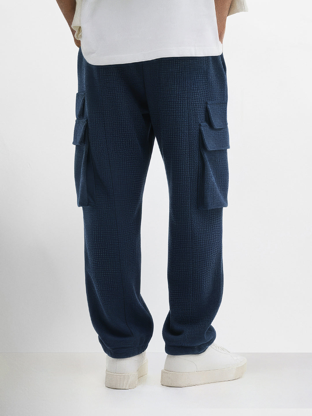 Men's Blue Loose Fit Solid Utility Joggers