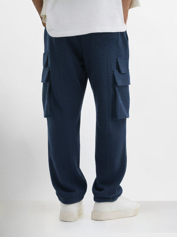 Men's Blue Loose Fit Solid Utility Joggers